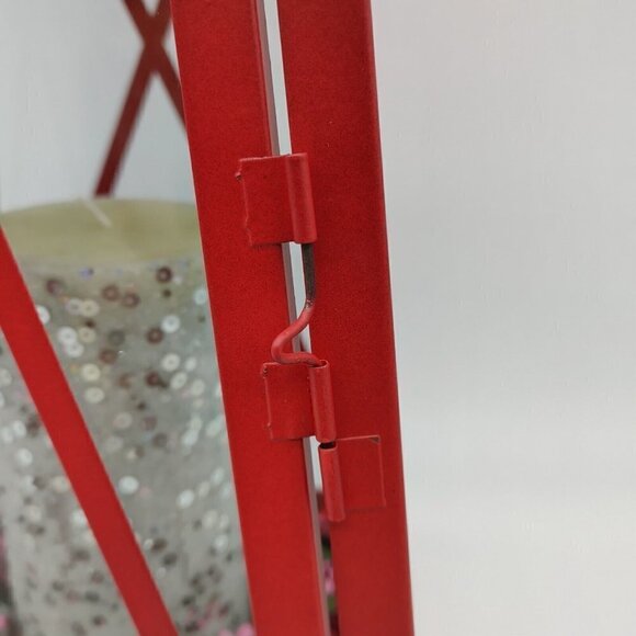 Indoor And Outdoor Red Glass Metal Hanging Candle Impressions Lantern Vintage - Picture 10 of 12
